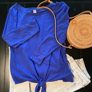 Old Navy royal blue 3/4 sleeve tie top sz small
